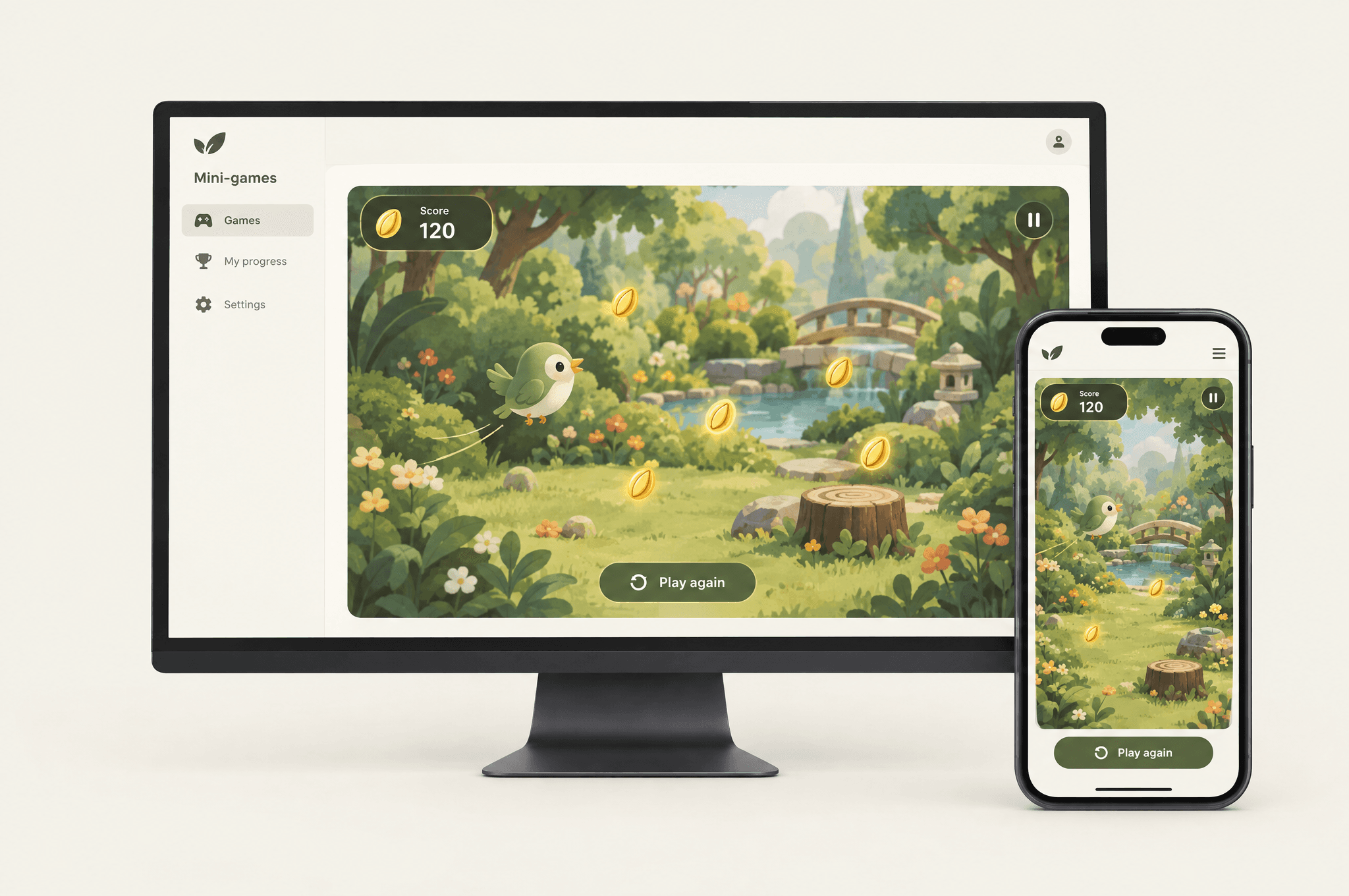 Mini-games desktop and mobile concept