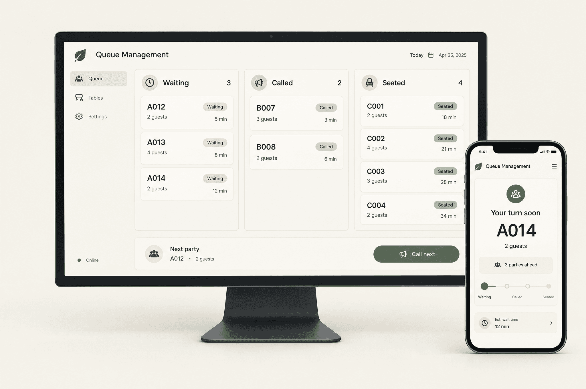 Queue Management System desktop and mobile concept