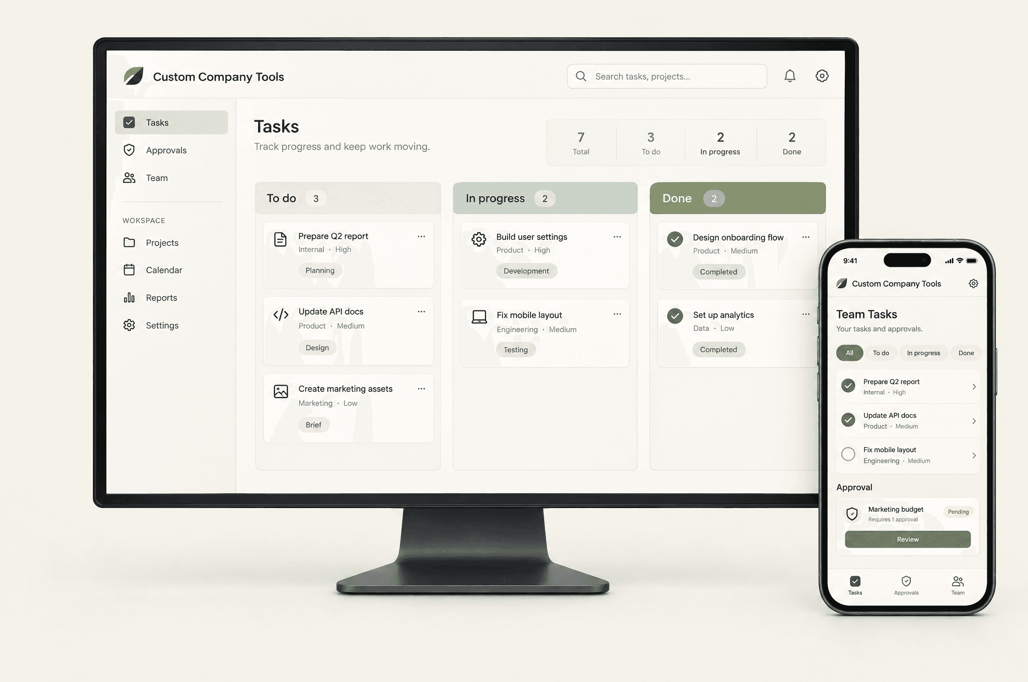 Custom Company Tools desktop and mobile concept
